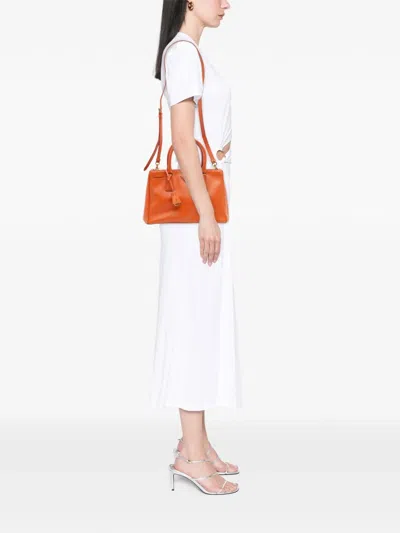 Pre-owned Prada 2010-2025 Small Saffiano Lux Galleria Double Zip Satchel In Orange