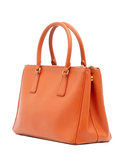 Pre-owned Prada 2010-2025 Small Saffiano Lux Galleria Double Zip Satchel In Orange
