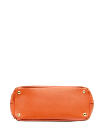 Pre-owned Prada 2010-2025 Small Saffiano Lux Galleria Double Zip Satchel In Orange