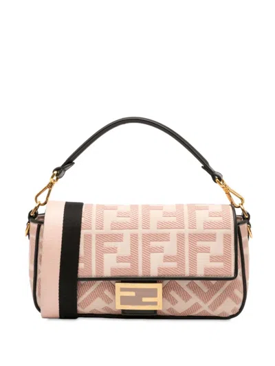 Pre-owned Fendi 2010-2025 Zucca Embroidered Canvas Baguette Satchel In Pink