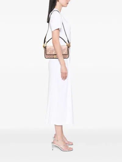 Pre-owned Fendi 2010-2025 Zucca Embroidered Canvas Baguette Satchel In Pink