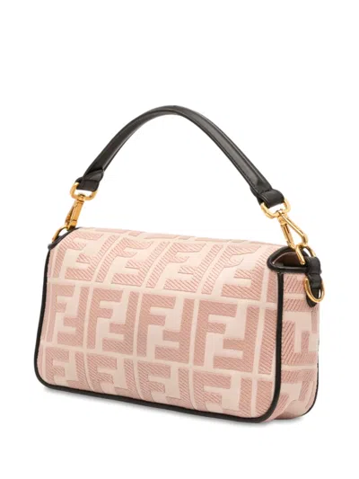 Pre-owned Fendi 2010-2025 Zucca Embroidered Canvas Baguette Satchel In Pink