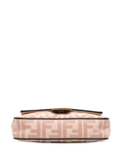 Pre-owned Fendi 2010-2025 Zucca Embroidered Canvas Baguette Satchel In Pink
