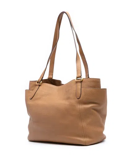 Pre-owned Prada 2000-2025 Vitello Daino Double Pocket Tote Bag In Brown