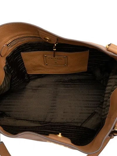 Pre-owned Prada 2000-2025 Vitello Daino Double Pocket Tote Bag In Brown