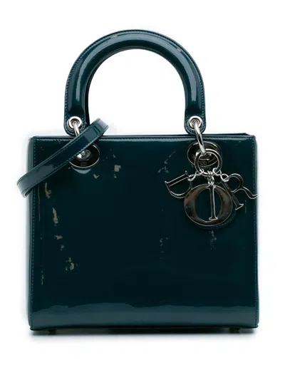 Pre-owned Dior 2015 Medium Patent Lady  Satchel In Blue