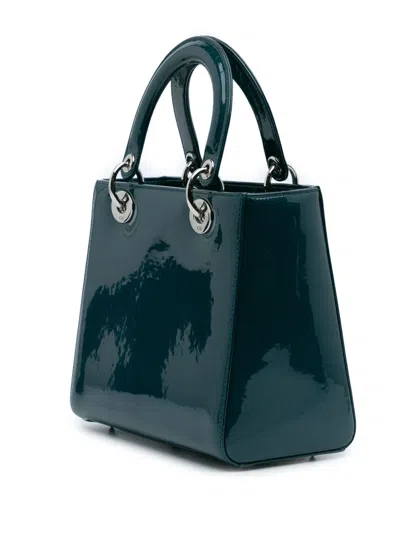 Pre-owned Dior 2015 Medium Patent Lady  Satchel In Blue