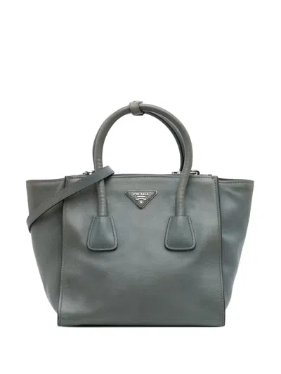 Pre-owned Prada 2010-2025 Glace Calf Twin Pocket Satchel In Gray