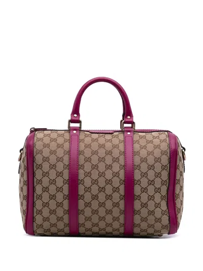 Pre-owned Gucci 2016-2025 Medium Gg Canvas Joy Boston Bag Satchel In Brown