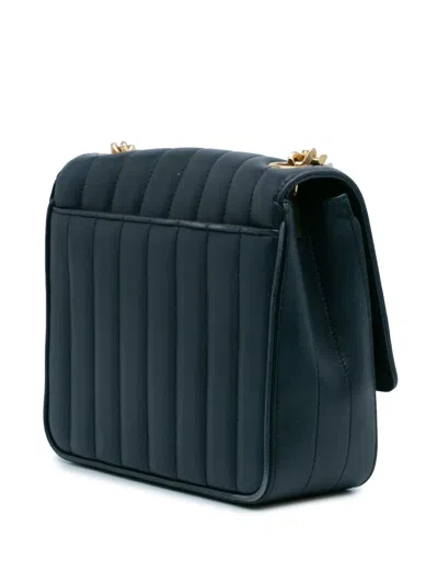 Pre-owned Saint Laurent 2018 Medium Lambskin Monogram Vicky Chain Bag Crossbody Bag In Blue