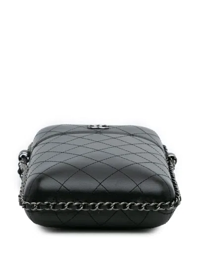 Pre-owned Chanel 2019 Cc Quilted Lambskin Chain Around Phone Holder Crossbody Bag In Black