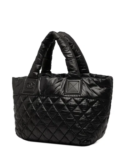 Pre-owned Chanel 2011 Small Quilted Nylon Coco Cocoon Tote Bag In Black