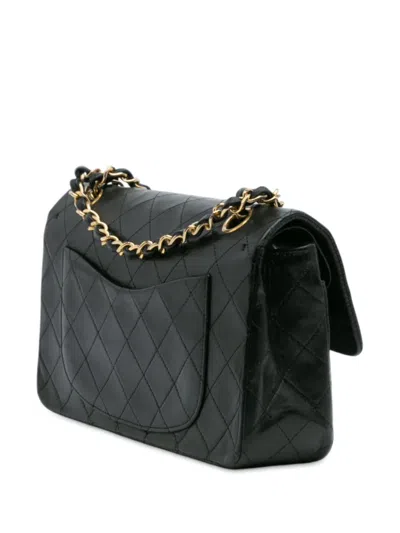 Pre-owned Chanel 1986-1988 Small Classic Lambskin Double Flap Shoulder Bag In Black