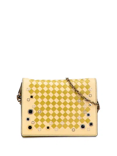 Pre-owned Bottega Veneta 2012-2025 Nappa Intrecciato Studded Wallet On Chain Crossbody Bag In Yellow