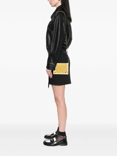 Pre-owned Bottega Veneta 2012-2025 Nappa Intrecciato Studded Wallet On Chain Crossbody Bag In Yellow