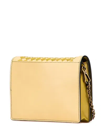 Pre-owned Bottega Veneta 2012-2025 Nappa Intrecciato Studded Wallet On Chain Crossbody Bag In Yellow