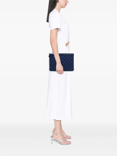 Pre-owned Chanel 2015-2016 Medium Quilted Lambskin O Case Clutch Bag In Blue