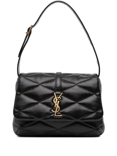 Pre-owned Saint Laurent 2022 Quilted Lambskin Le 57 Diamond Shoulder Bag In Black
