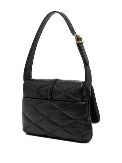 Pre-owned Saint Laurent 2022 Quilted Lambskin Le 57 Diamond Shoulder Bag In Black