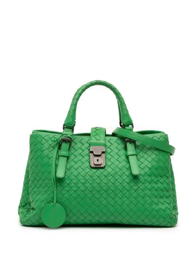 Pre-owned Bottega Veneta 2012-2025 Small Nappa Intrecciato Roma Satchel In Green