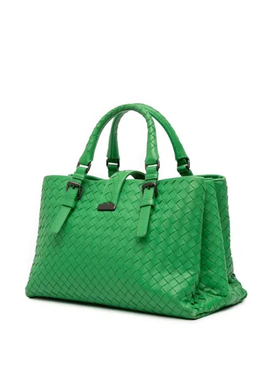 Pre-owned Bottega Veneta 2012-2025 Small Nappa Intrecciato Roma Satchel In Green