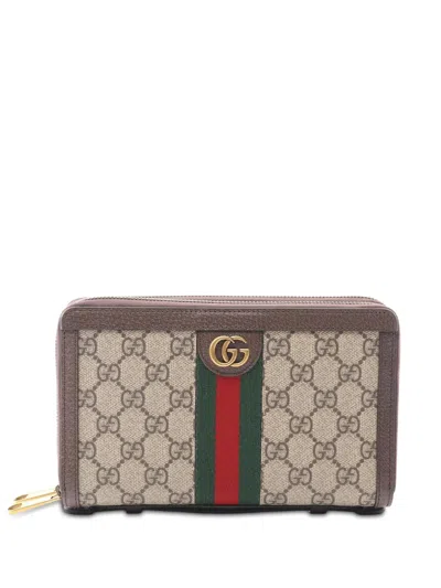 Pre-owned Gucci 2016-2025 Gg Supreme Ophidia Small Wallet Long Wallets In Brown