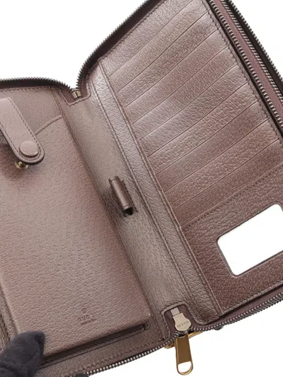 Pre-owned Gucci 2016-2025 Gg Supreme Ophidia Small Wallet Long Wallets In Brown