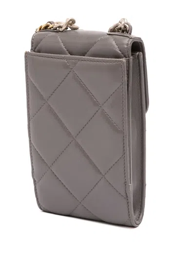 Pre-owned Chanel 2021-2025 Lambskin 19 Phone Holder With Chain Crossbody Bag In Gray