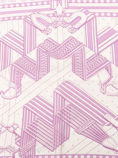 Pre-owned Hermes 2001-2025 Sangles En Zigzag Silk Bandana Scarf 55 Scarves In Purple