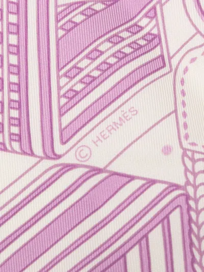 Pre-owned Hermes 2001-2025 Sangles En Zigzag Silk Bandana Scarf 55 Scarves In Purple