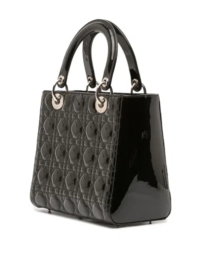 Pre-owned Dior 2014 Medium Patent Cannage Lady  Satchel In Black