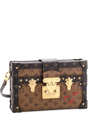 Pre-owned Louis Vuitton Petite Malle Handbag Reverse Monogram Canvas Clutch Bag In Brown