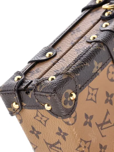 Pre-owned Louis Vuitton Petite Malle Handbag Reverse Monogram Canvas Clutch Bag In Brown