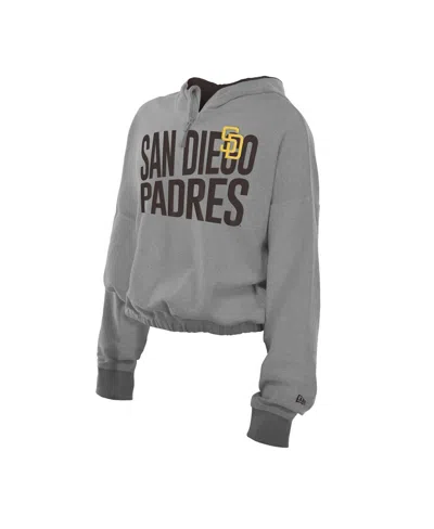 New Era Men's Heather Gray San Diego Padres Reversed Out French Terry Quarter-zip Banded Crop Hoodie In Gray