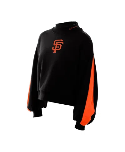 New Era Men's Black San Francisco Giants Mock Neck Balloon Sleeve Sweatshirt In Black