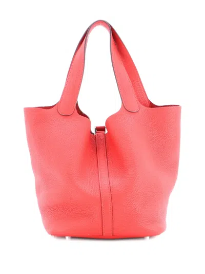 Pre-owned Hermes Picotin Lock Bag Clemence Mm Bucket Bag In Red