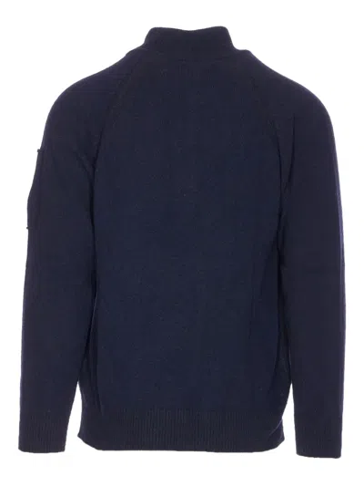 C.p. Company High Neck Knitwear With Arm Patch Detail In Blue
