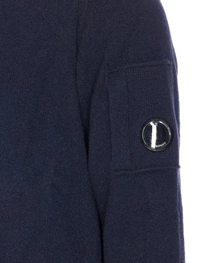 C.p. Company High Neck Knitwear With Arm Patch Detail In Blue