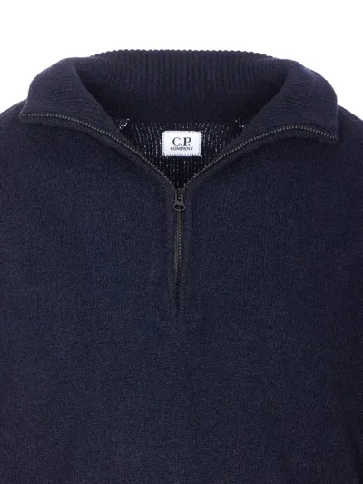 C.p. Company High Neck Knitwear With Arm Patch Detail In Blue
