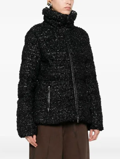 Moncler Zip-fastening Tweed Jacket In Black