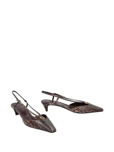 Fendi 40mm Fold Leopard-printed Snake Leather Slingback Pumps In Animal Print