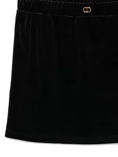 Twinset Logo-plaque Velvet Skirt In Black