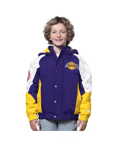 Starter Big Boys And Girls Purple/gold Los Angeles Lakers All Time Pro Jr. Full-zip Hoodie Jacket In Blue