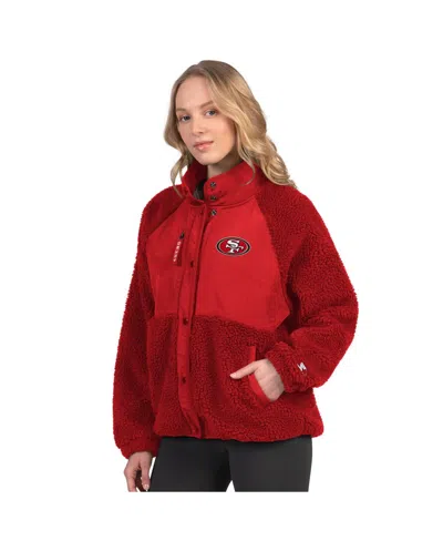 Starter Women's Scarlet San Francisco 49ers On The Ball Sherpa Jacket In Red