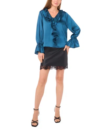 Vince Camuto Women's Ruffled V-neck Bell-sleeve Blouse In Blue