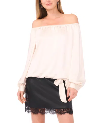 Vince Camuto Off The Shoulder Satin Top In Brown