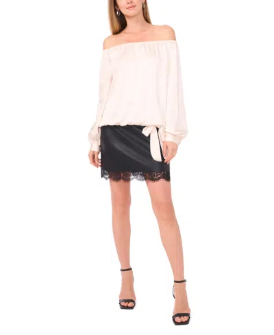 Vince Camuto Off The Shoulder Satin Top In Brown