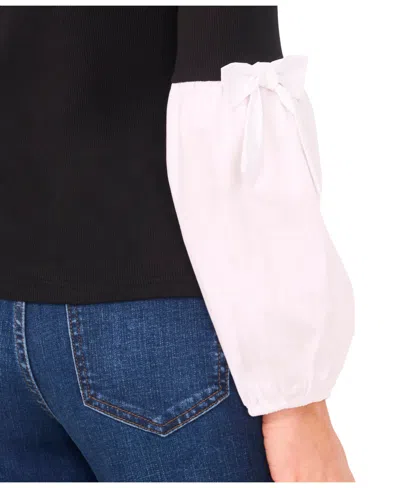 Cece Mixed Media Balloon Sleeve Sweater In Black
