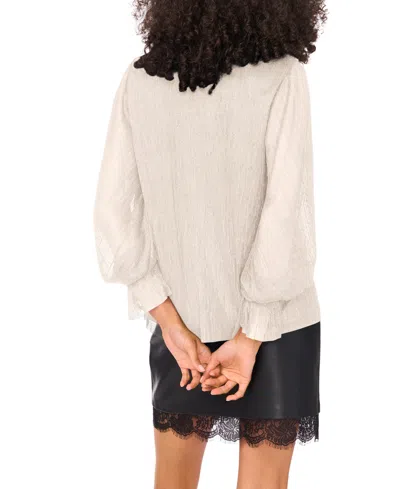 Vince Camuto Women's Metallic V-neck Sheer-sleeve Top In Neutral