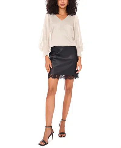 Vince Camuto Women's Metallic V-neck Sheer-sleeve Top In Neutral